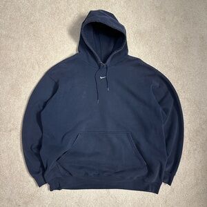Vintage Nike Center Swoosh Hoodie Size XL Silver Tag Navy Y2K